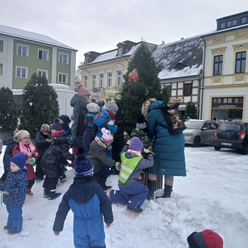 Rozsvícení stromečku u školy, zdobení stromku na náměstí